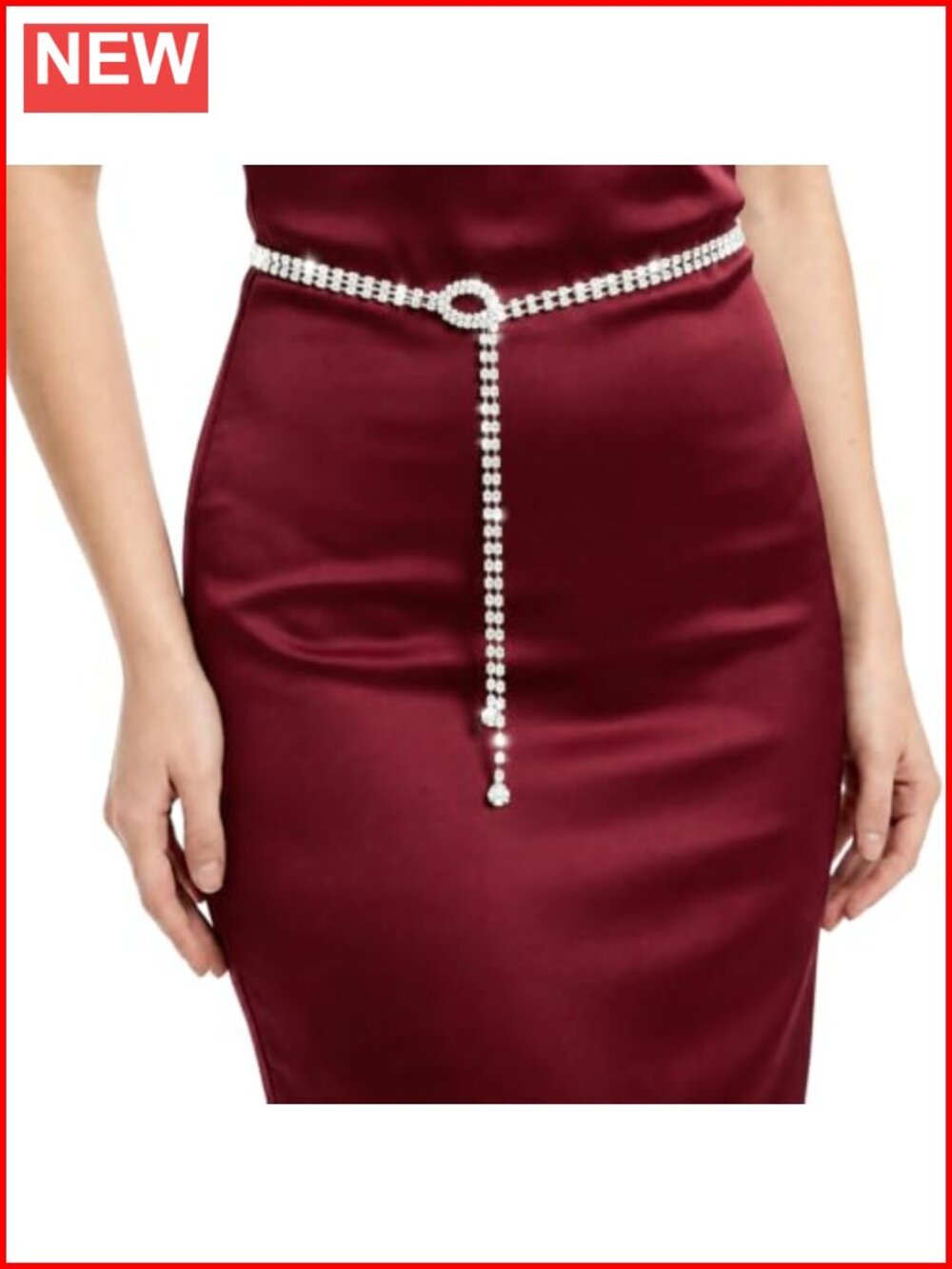 Rhinestone Crystal Chain Waist Belt Adjustable Buckle Dress Accessory
